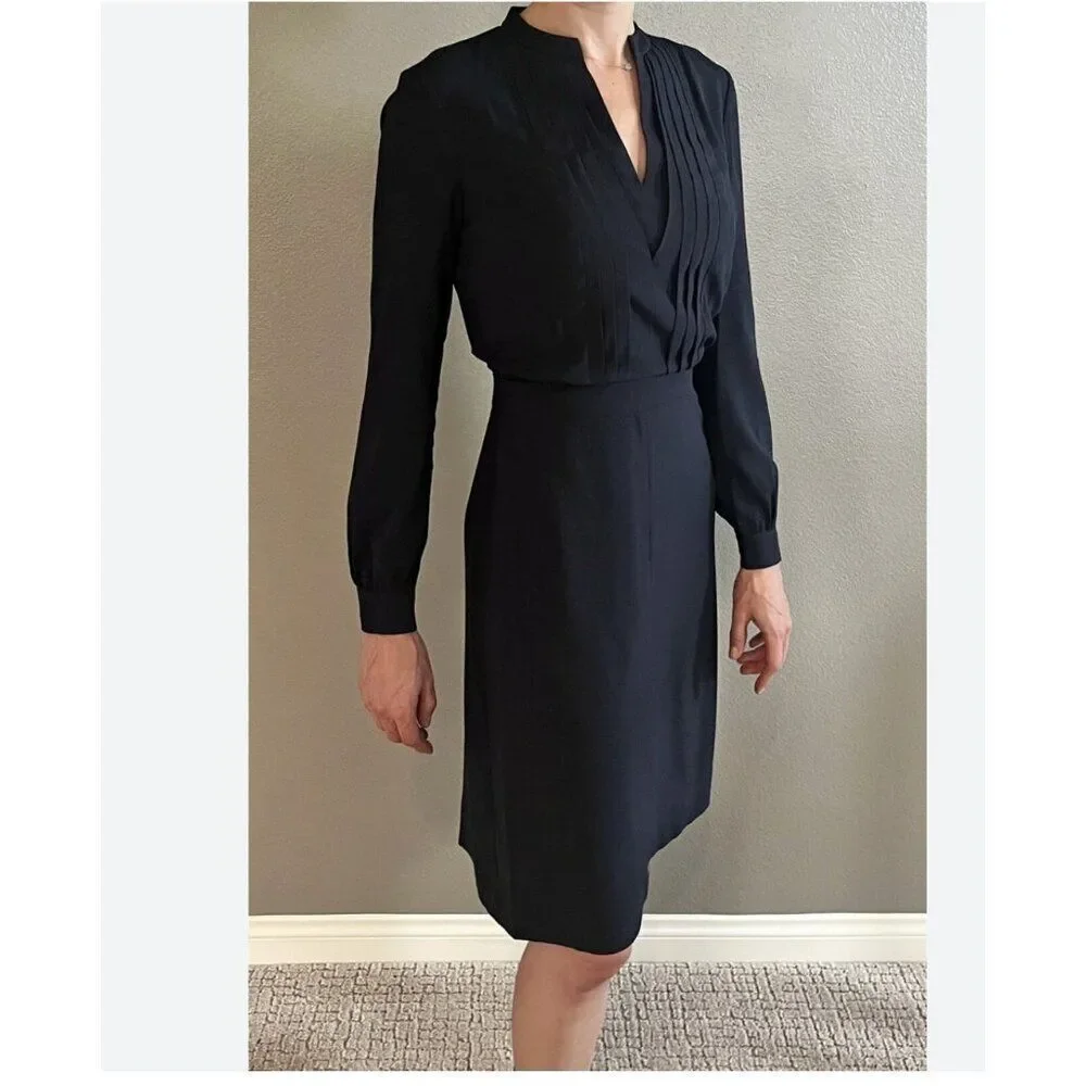 Tory Burch Womens Sheath Pencil Dress Size 2 Navy Blue Long Sleeve NWT $425